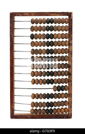 Alte hölzerne Abacus auf einem weißen Hintergrund isoliert Stockfoto