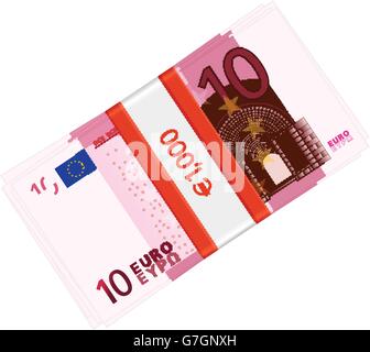 Zehn Euro-Banknoten-Paket auf einem weißen Hintergrund. Vektor-Illustration. Stock Vektor