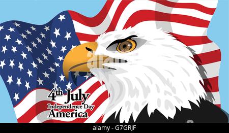 Glücklich vierten Juli Amerika, Unabhängigkeitstag Karte, ein großer Adler mit Fahne. Digitale Vektor-Bild Stock Vektor