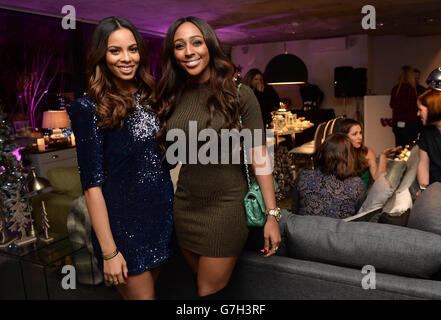 Alexandra Burke (rechts) besucht die Very Christmas Crib in East London, veranstaltet von sehr Botschafterin und Mitglied der Samstags Rochelle Humes (links). Stockfoto