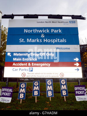 Allgemeine Ansicht des Northwick Park Hospital als Mitarbeiter in England und Nordirland, die in den Streik treten, Northwick Park Hospital, Harrow, Middlesex. Stockfoto