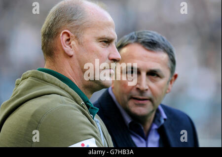 Trainer Thomas Schaaf und Klaus Allofs Manager, beide der deutschen Fußball-Bundesliga, VfL Borussia Mönchengladbach vs. SV Bremen Stockfoto