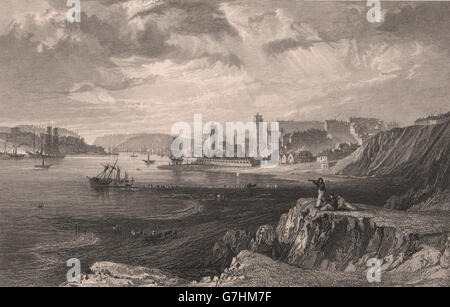 COUNTY DURHAM: North & South Shields, von den Felsen in der Nähe von Tynemouth. ALLOM, 1839 Stockfoto