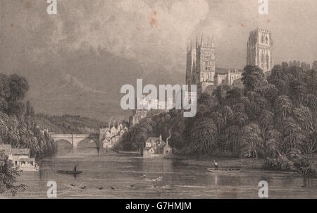 COUNTY DURHAM: Durham, aus dem Süden. ALLOM, antiken print 1839 Stockfoto