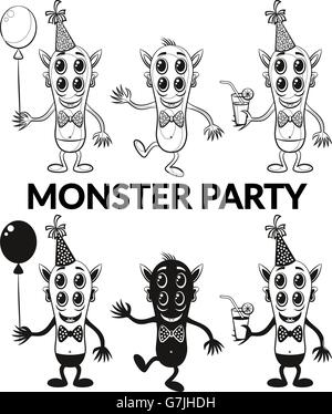 Kontur und Silhouette Monster Set Stock Vektor