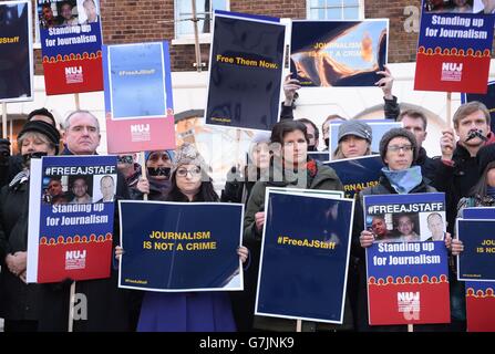 Protest für inhaftierte Al-Jazeera journalist Stockfoto