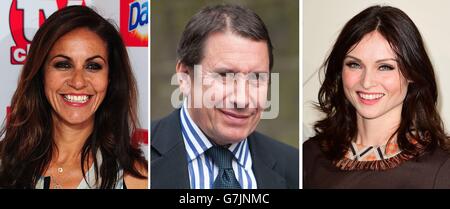 Fotos von (von links) Julia Bradbury, Jools Holland und Sophie Ellis Bextor. Stockfoto