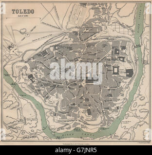 TOLEDO. Karte Stadtplan Vintage Stadt. Spanien, 1899 Stockfoto