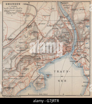 GMUNDEN Vintage Stadt Stadt Plan attraktivem. Österreich-Österreich Karte, 1929 Karte Stockfoto