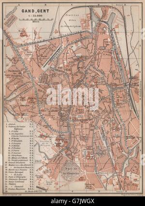 Gent-gent-GENT antiken Stadt Stadtplan. Belgien-Carte. BAEDEKER, 1897 alte Karte Stockfoto
