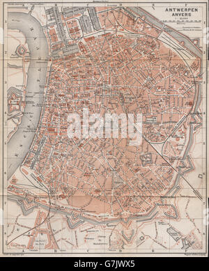 Antwerpen-ANTWERPEN-ANVERS antiken Stadt Stadtplan. Belgien-Carte, 1897 alte Karte Stockfoto