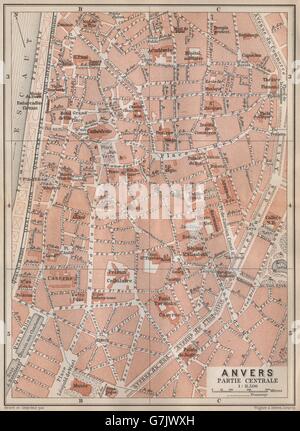 Antwerpen-ANTWERPEN-ANVERS antiken Stadtzentrum entfernt. Stadtplan. Belgien-Carte, 1897-Karte Stockfoto