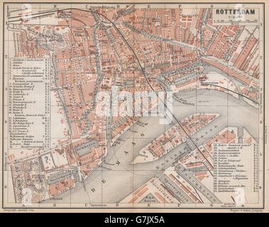 ROTTERDAM antiken Stadt Stadt Stadsplan. Niederlande-Kaart. BAEDEKER, 1897-Karte Stockfoto