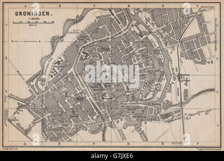 GRONINGEN antiken Stadt Stadt Stadsplan. Niederlande-Kaart. BAEDEKER, 1897-Karte Stockfoto