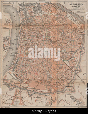 Antwerpen-ANTWERPEN-ANVERS antiken Stadt Stadtplan. Belgien-Carte, 1901 alte Karte Stockfoto