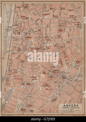 Antwerpen-ANTWERPEN-ANVERS antiken Stadtzentrum entfernt. Stadtplan. Belgien-Carte, 1901-Karte Stockfoto