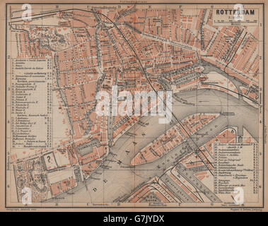 ROTTERDAM antiken Stadt Stadt Stadsplan. Niederlande-Kaart. BAEDEKER, 1901-Karte Stockfoto