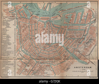 AMSTERDAM Stadt der antiken Stadt Stadsplan. Niederlande-Kaart. BAEDEKER, 1901-Karte Stockfoto