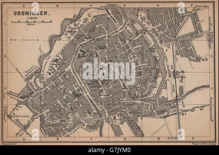 GRONINGEN antiken Stadt Stadt Stadsplan. Niederlande-Kaart. BAEDEKER, 1901-Karte Stockfoto
