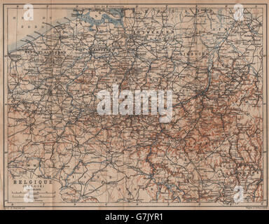 Übersichtskarte Belgien BELGIQUE BELGIE. Provinzen Carte. BAEDEKER, 1905 Stockfoto