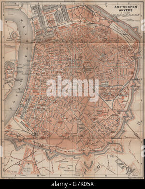 Antwerpen-ANTWERPEN-ANVERS antiken Stadt Stadtplan. Belgien-Carte, 1905 alte Karte Stockfoto