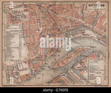 ROTTERDAM antiken Stadt Stadt Stadsplan. Niederlande-Kaart. BAEDEKER, 1905-Karte Stockfoto
