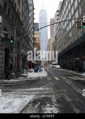 New York: Wintersturm decken Financial District Stockfoto