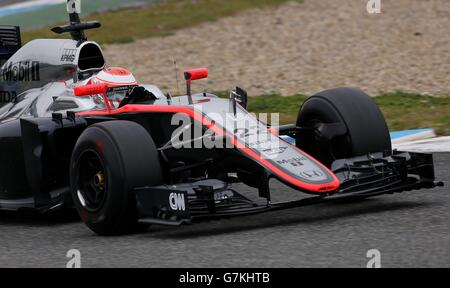 Die Jenson-Taste von McLaren Honda bei den Tests vor der Saison auf dem Circuito de Jerez in Jerez, Spanien. Stockfoto