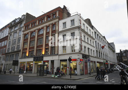 Soho Stock, London. Die alte Foyles Buchhandlung in London. Stockfoto