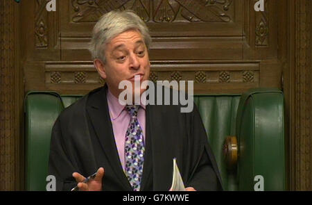 Commons Sprecher John Bercow während Prime Minister's Fragen im Unterhaus, London. Stockfoto