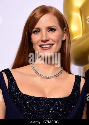 **** Jessica Chastain im Pressesaal der 87. Academy Awards, die am 22. Februar 2015 im Dolby Theater in Hollywood, Los Angeles, CA, USA, verliehen wurden. Stockfoto