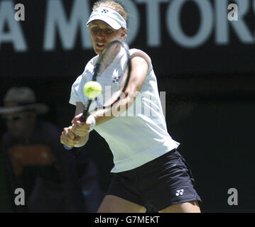 Die Russin Elena Dementieva in Aktion während ihres Spiels gegen die Schweiz Patty Schnyder Stockfoto