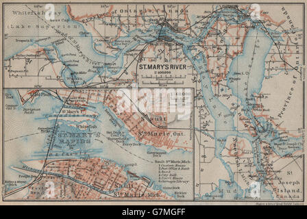 ST. MARYS RIVER/STROMSCHNELLEN. Sault Ste Marie Stadtplan. Michigan/Ontario, 1922-Karte Stockfoto