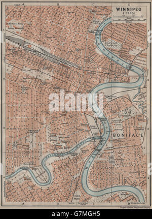 Stadtplan Stadt WINNIPEG. Manitoba, Kanada. BAEDEKER, 1922 Vintage Karte Stockfoto