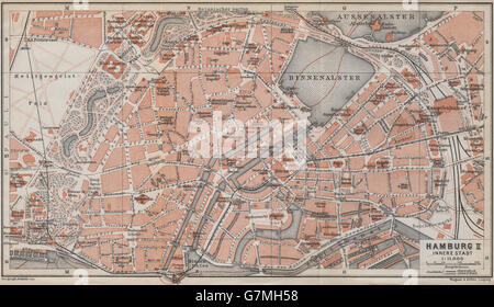 HAMBURG antike Stadt Stadtplan II. Innere Stadt. Binnenalster Karte, Karte von 1913 Stockfoto
