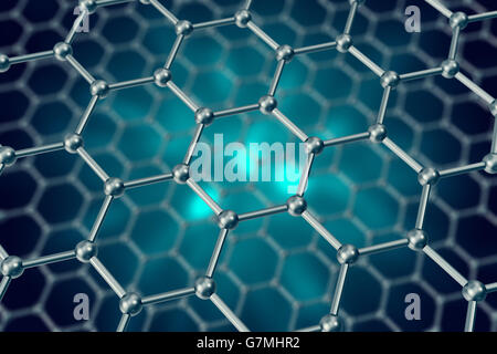 Die Modellstruktur der Graphene Blätter auf einem blauen Hintergrund 3d illustration Stockfoto