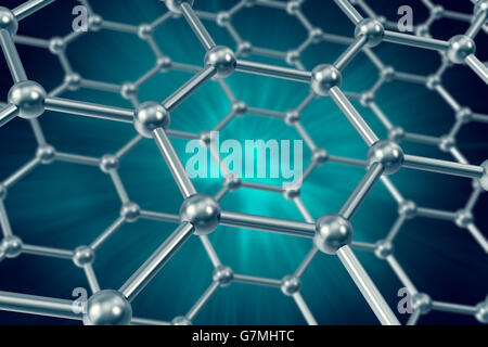 Die Modellstruktur der Graphene Blätter auf einem blauen Hintergrund 3d illustration Stockfoto