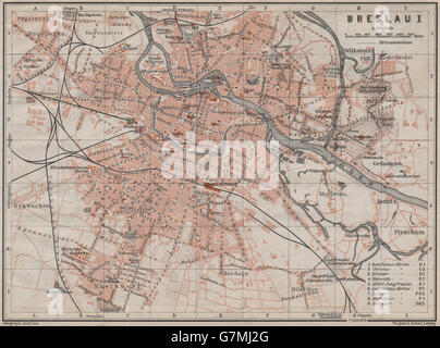 BRESLAU WROCŁAW antiken Stadt Stadt Plan Miasta ich. Wroclaw. Polen Mapa, 1913 Stockfoto