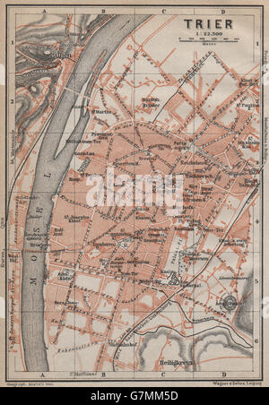 TRIER antiken Stadt Stadt attraktivem. Rheinland-Pfalz Karte, 1913 alte Karte Stockfoto