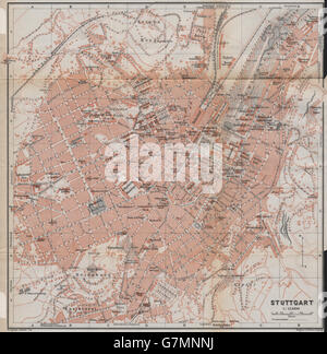STUTTGART antiken Stadt Stadt attraktivem. Baden-Württemberg Karte, 1913 alte Karte Stockfoto
