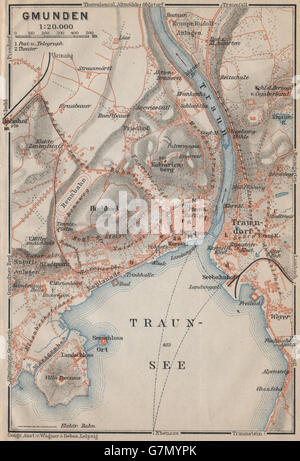 GMUNDEN antiken Stadt Stadt Plan attraktivem. Österreich-Österreich Karte, 1911-Karte Stockfoto