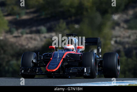 Formel 1 - 2015 Tests - Tag 4 - Circuito de Jerez. Die Jenson-Taste von McLaren Honda während der Tests vor der Saison auf dem Circuito de Jerez in Jerez, Spanien. Stockfoto
