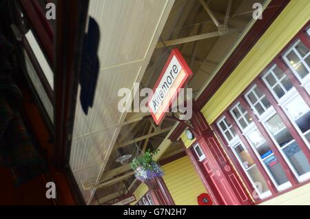 Aviemore train Station anmelden die Strathspey Steam Railway Schottland Stockfoto