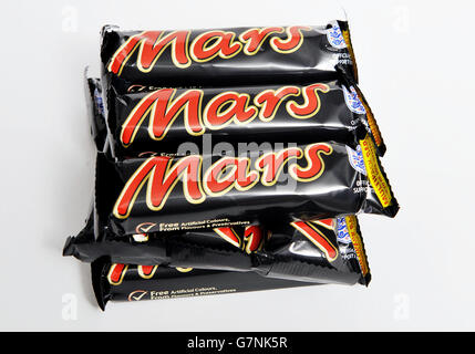 Ein Blick auf Mars-Riegel, da die in Großbritannien und Irland verkauften Süßwarenbars mit Fairtrade-zertifiziertem Kakao hergestellt werden sollen, wurde angekündigt. Stockfoto