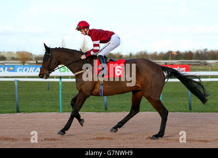 Pferderennen - Southwell Racecourse. Grüne Weiden, die von George Chaloner geritten werden, gehen auf den Posten Stockfoto