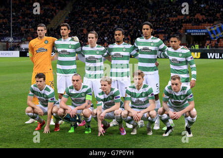 Keltische Teamgruppe (obere Reihe von links nach rechts) Craig Gordon, NIR Bitton, Stefan Johansen, Jason Denayer, Virgil van Dijk und Emilio Izaguirre. (Untere Reihe von links nach rechts) Adam Matthews, Scott Brown, Gary Mackay-Steven, Stuart Armstrong und John Guidetti Stockfoto