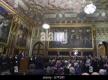 Mexikos Präsident Enrique Pena Nieto hält eine Rede vor Mitgliedern der britischen All-Party Parliamentary Group in den Houses of Parliament in London. Der Präsident und seine Frau sind Gäste von Queen Elizabeth II während ihres dreitägigen Staatsbesuchs in Großbritannien. Stockfoto