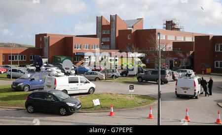 Eine allgemeine Ansicht des Furness Hospital in Barrow, Cumbria, das im Zentrum der Morecambe Bay Untersuchung steht. Stockfoto