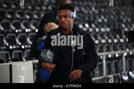 Fußball - Barclays Premier League - Swansea City / Liverpool - Liberty Stadium. Daniel Sturridge von Liverpool kommt im Stadion zum Spiel der Barclays Premier League im Liberty Stadium, Swansea, an. Stockfoto