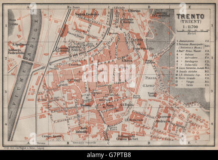 TRENTO (TRIENT) Stadt Stadt Plan Klavier interne. Italien Italia Mappa, 1911 Stockfoto